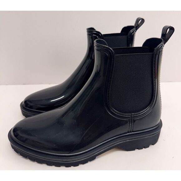 INC Boots Size 8 Black Pull On Chelsea Style Black Rain Boots NEW - Picture 2 of 12